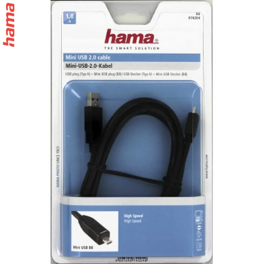 Hama mini USB 2.0 kábel, typ A - mini B (B8), blister