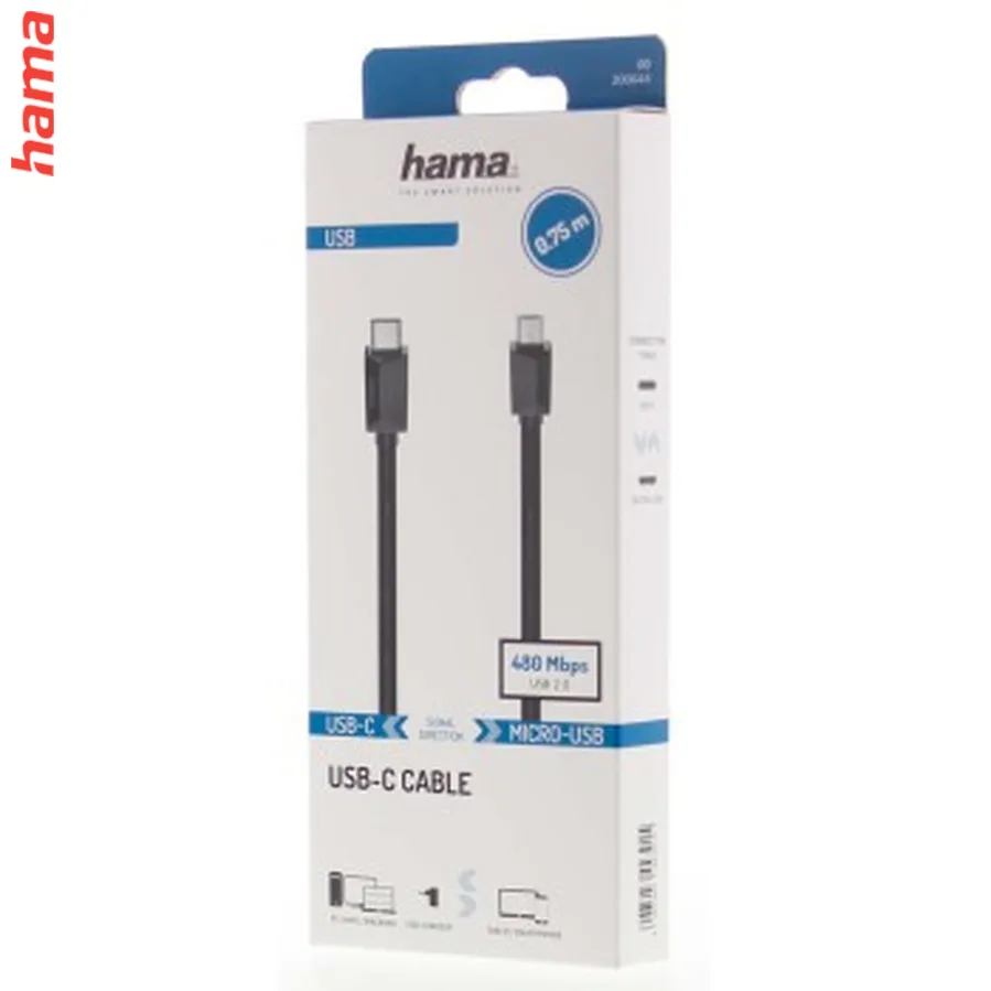 Hama USB-C 2.0 kábel typ C - micro B, 0,75 m