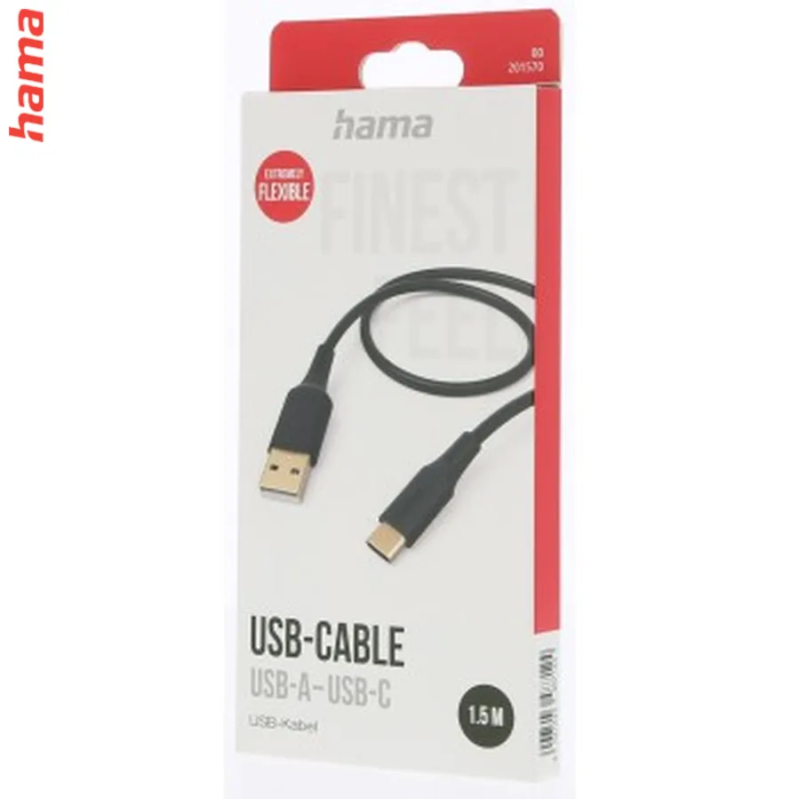 Hama kábel USB-C 2.0 typ A-C 1,5 m Flexible, silikónový, čierny