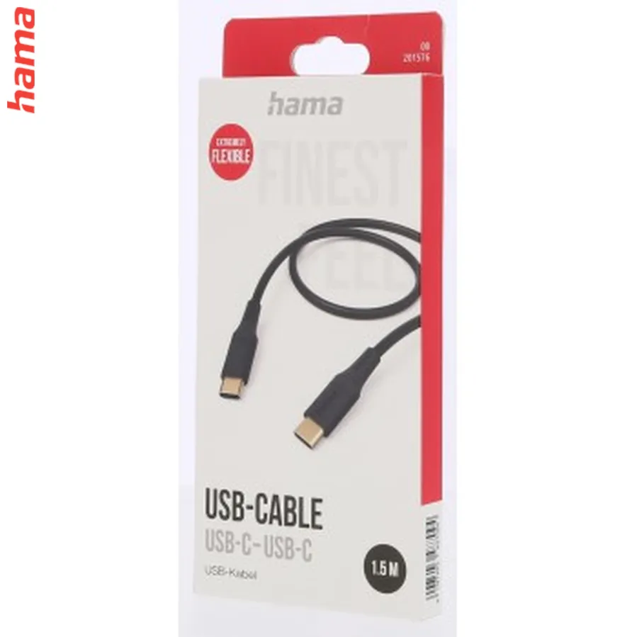 Hama kábel USB-C 2.0 typ C-C 1,5 m Flexible, silikónový, čierny