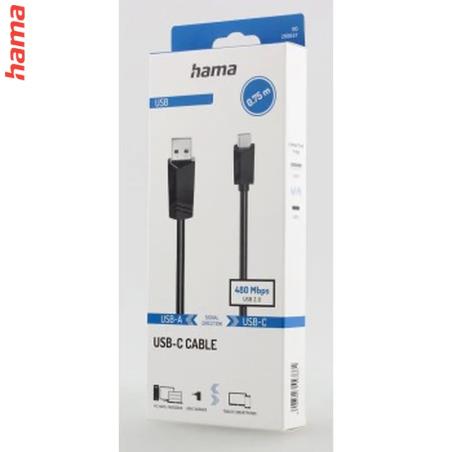 Hama USB-C 2.0 kábel typ A-C 0,75 m