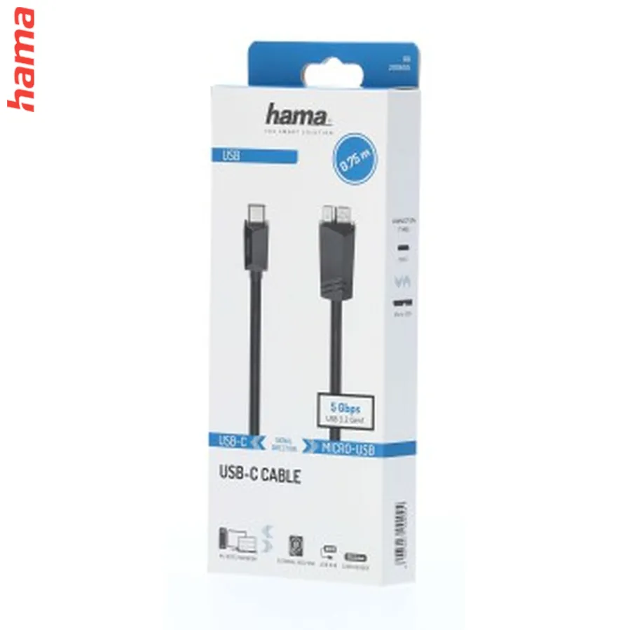 Hama USB-C 3.2 Gen1 kábel typ C - micro B, 0,75 m