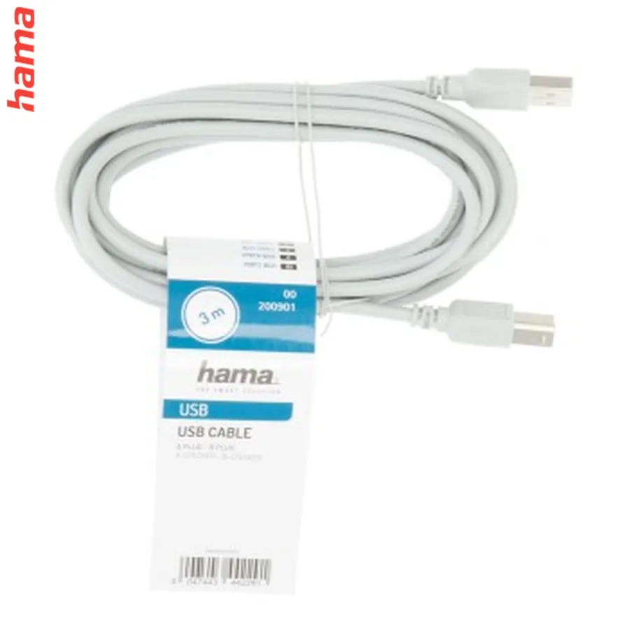 Hama USB 2.0 kábel typ A-B, 3 m, nebalený