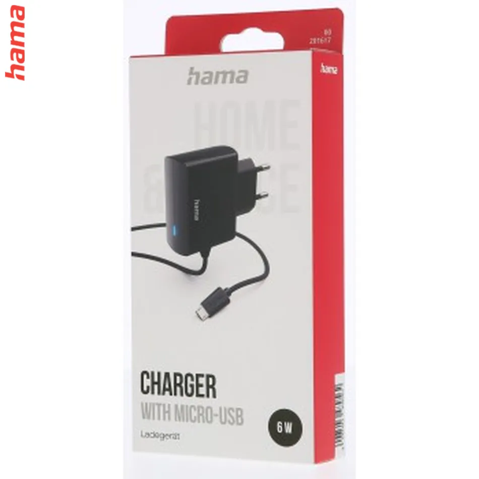 Charger with Micro-USB Connection, 6 W, 1.0 m, black