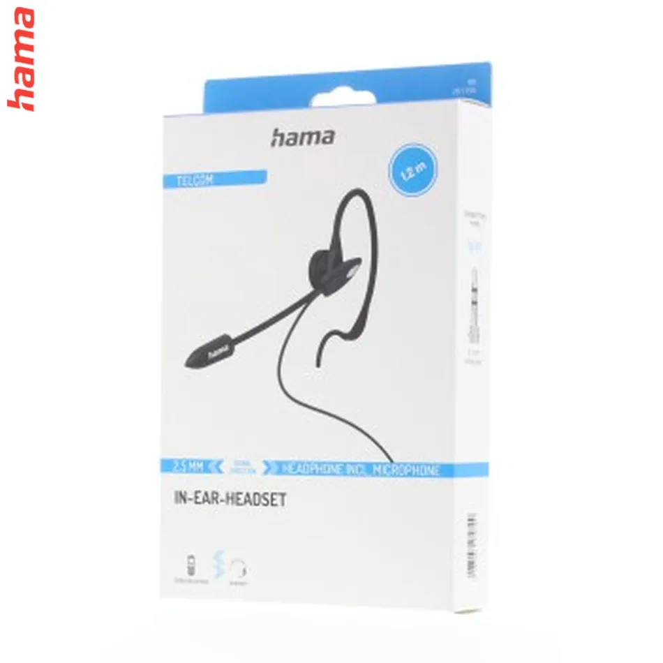 Hama In-ear headset pre bezdrôtové telefóny, mono, tlačidlo Mute, jack 2,5 mm, kábel 1,2 m  