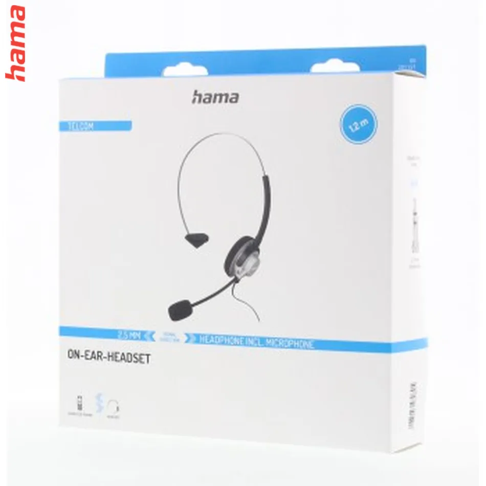 Hama On-ear headset pre bezdrôtové telefóny, mono, jack 2,5 mm, kábel 1,2 m  