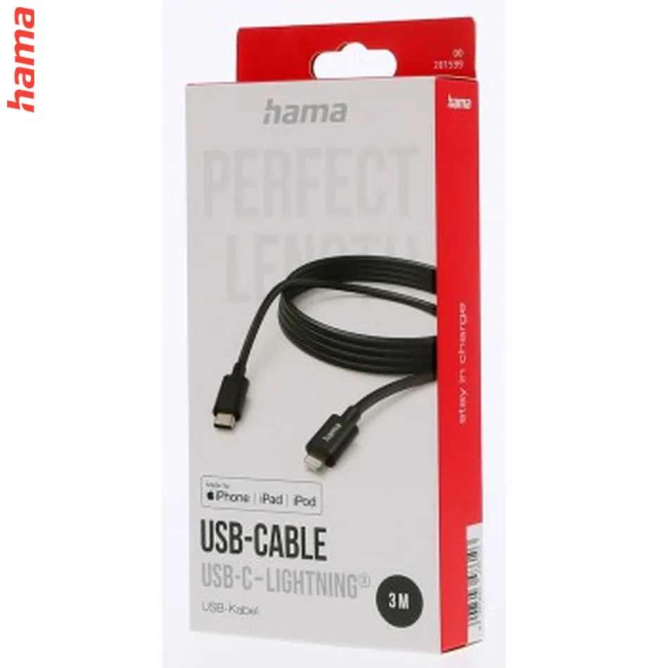Hama MFI USB-C Lightning kábel pre Apple, 3 m  