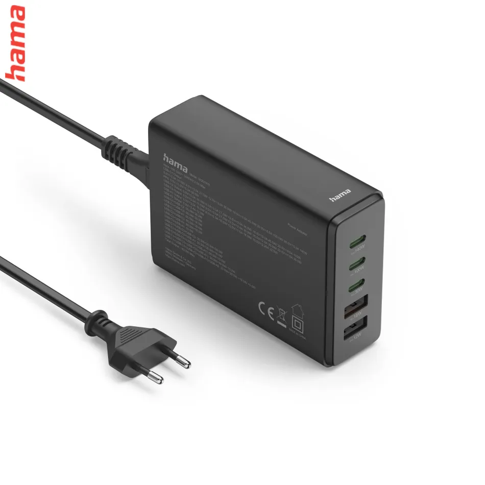Hama USB nabíjacia stanica GaN, 3x USB-C PD, 2x USB-A (1x QC), 140 W