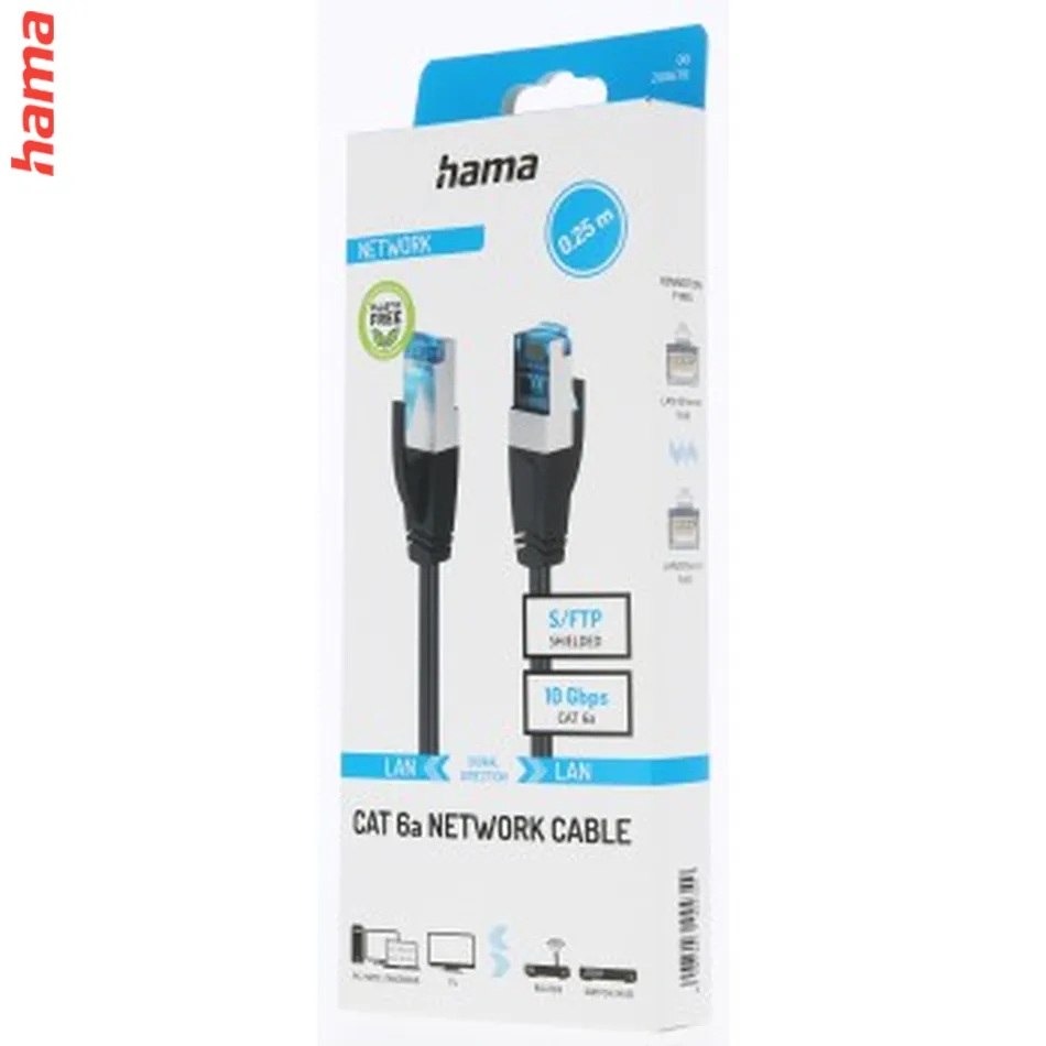 Hama sieťový kábel Cat6a S/FTP RJ45 0,25 m, tienený, 10 Gb/s