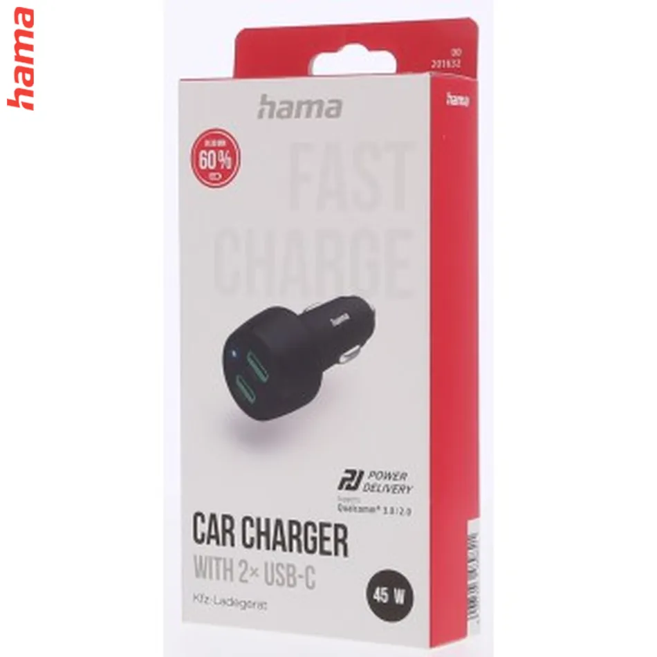 Hama rýchla USB nabíjačka do vozidla, 2x USB-C PD/QC, 45 W