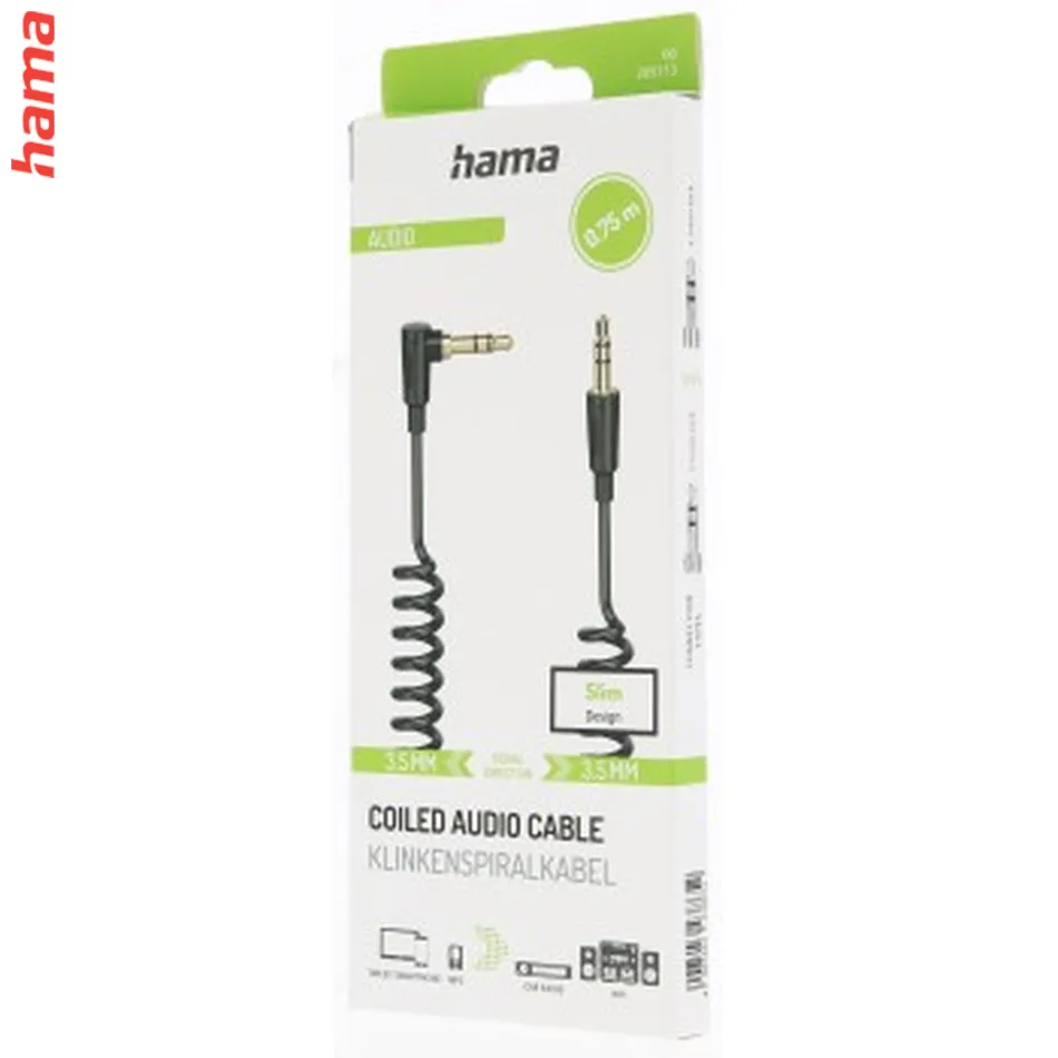 Hama audio kábel jack 3,5 mm, špirálový, 0,75 m