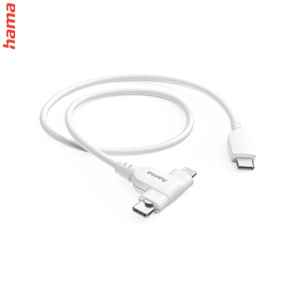 Hama USB-C kábel 2v1: USB-C + Lightning MFi, 1,5 m, biely