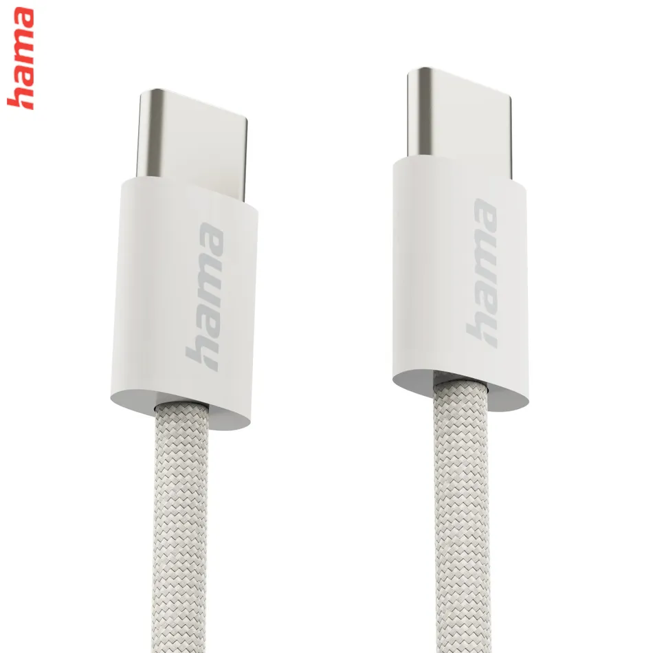 Hama USB-C 2.0 kábel Fabric, 1 m, opletený, béžový