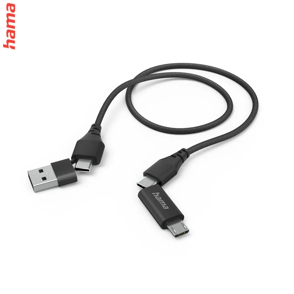 Hama USB kábel 3v1: micro USB, USB-C, Lightning, 1,5 m