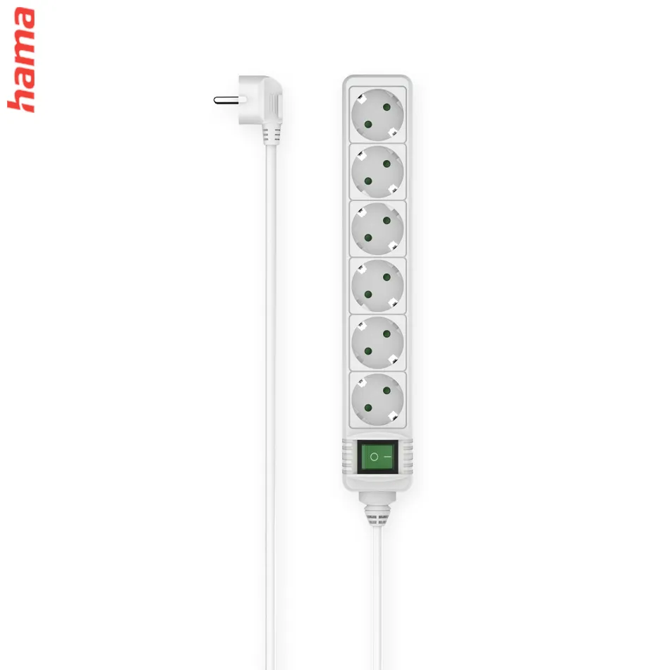 Hama predlžovací prívod s vypínačom, 6x zásuvka schuko, 1,4 m, biely