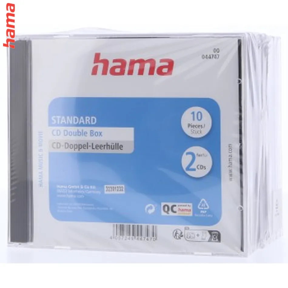 Hama CD Double box, štandardný obal na 2 CD/DVD, priehľadný/čierny, balenie 5 ks (cena za balenie)