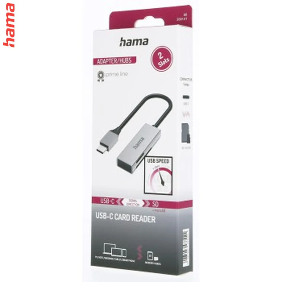 Hama USB-C 3.0 Alu-Slim Card Reader, SD/mSD
