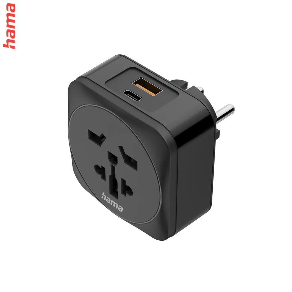 Hama zásuvkový adaptér univerzálny do EU, 3-pól., USB-A/USB-C PD 20 W