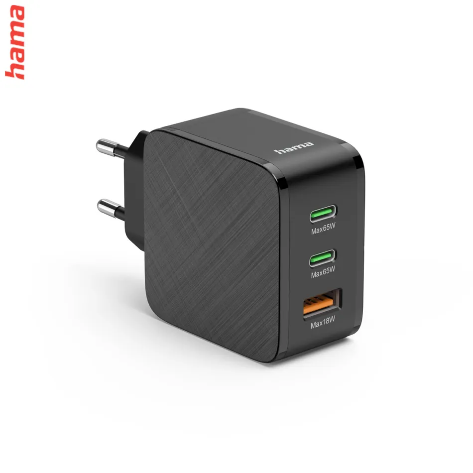 Hama rýchla USB nabíjačka 2x USB-C, USB-A, PD/QC 65 W, čierna