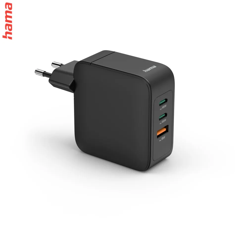 Hama rýchla USB nabíjačka GaN 2x USB-C, USB-A, PD 100 W, čierna