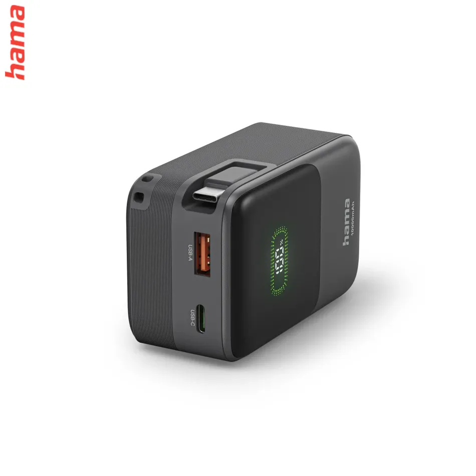 Hama Roll Up powerbanka, 10000 mAh, 20 W, 1x USB-C, 1x USB-A, navíjací kábel