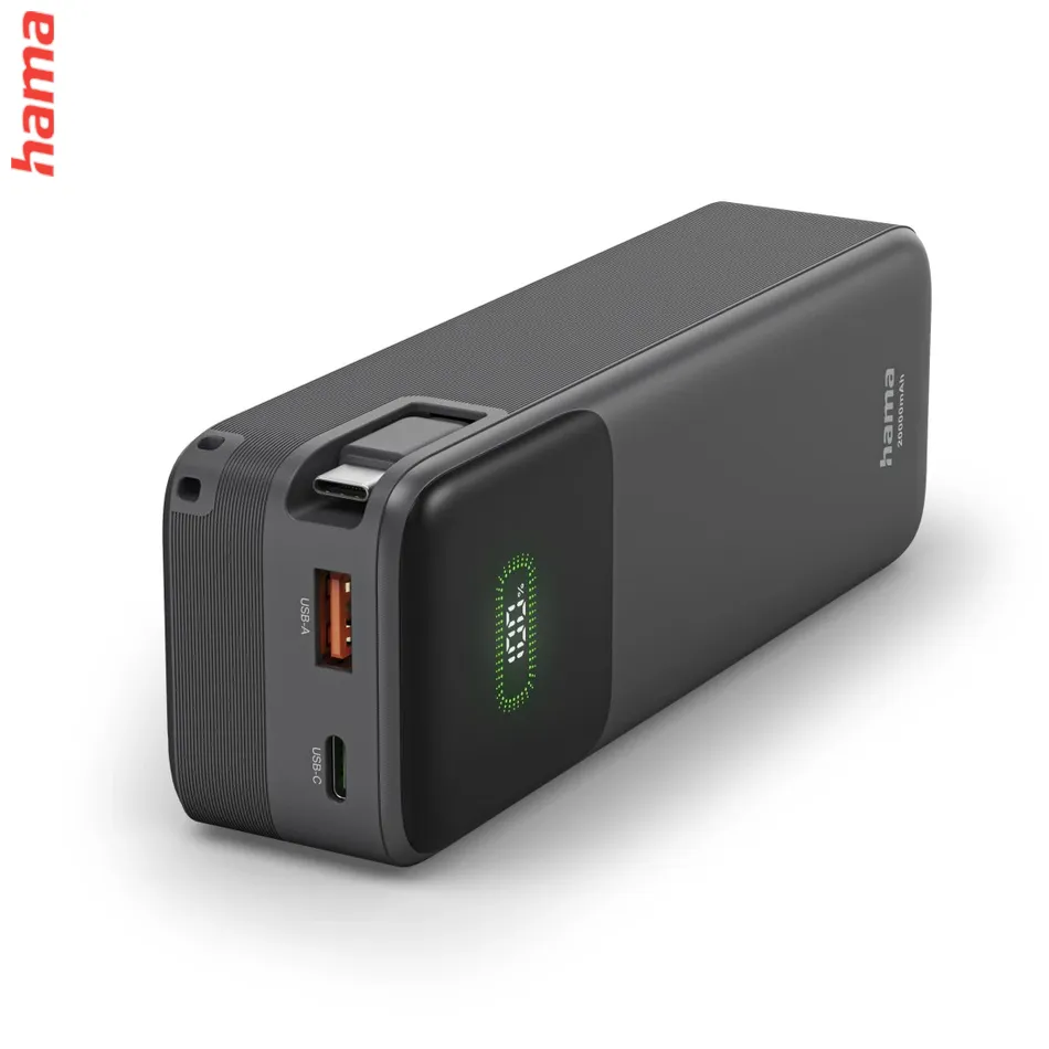 Hama Roll Up powerbanka, 20000 mAh, 45 W, 1x USB-C, 1x USB-A, navíjací kábel