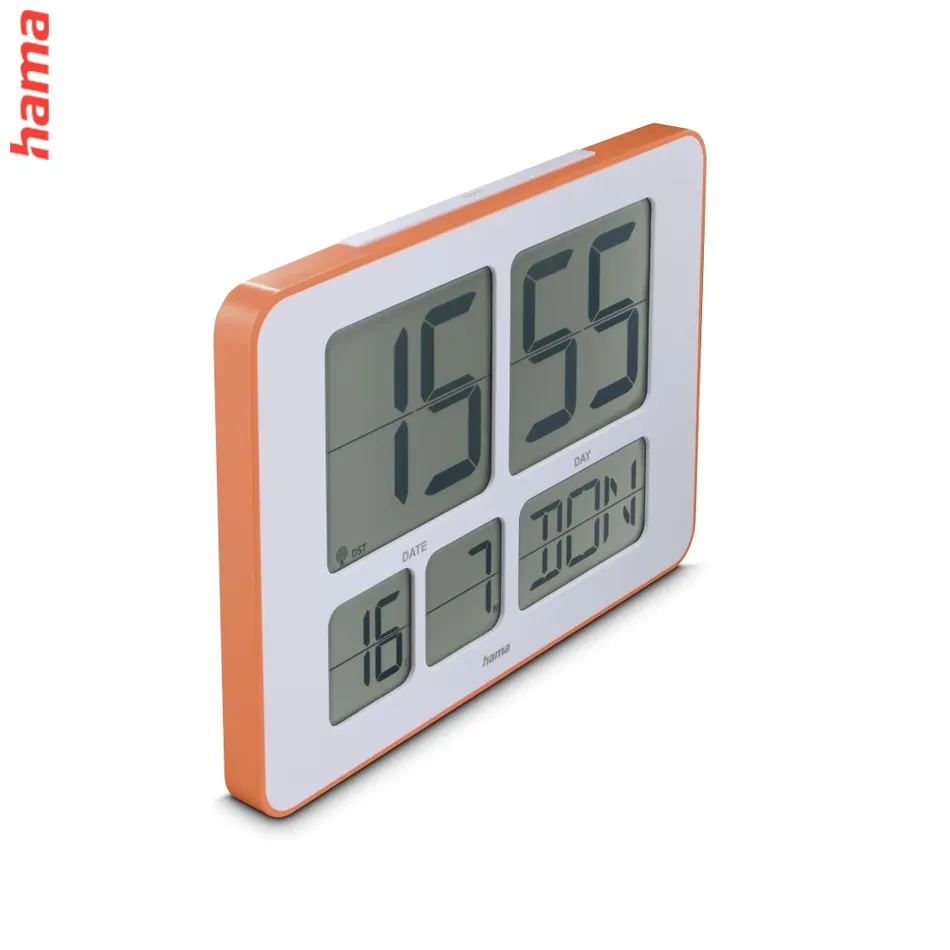 Hama La Palma digitálne nástenné hodiny, rádiový signál, dátum, biele/oranžové