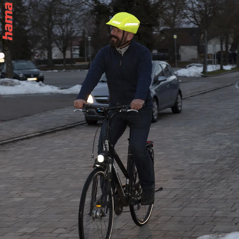 Hama reflexný návlek na cyklistickú/športovú prilbu, univerzálna veľkosť S-L, neónovo žltý