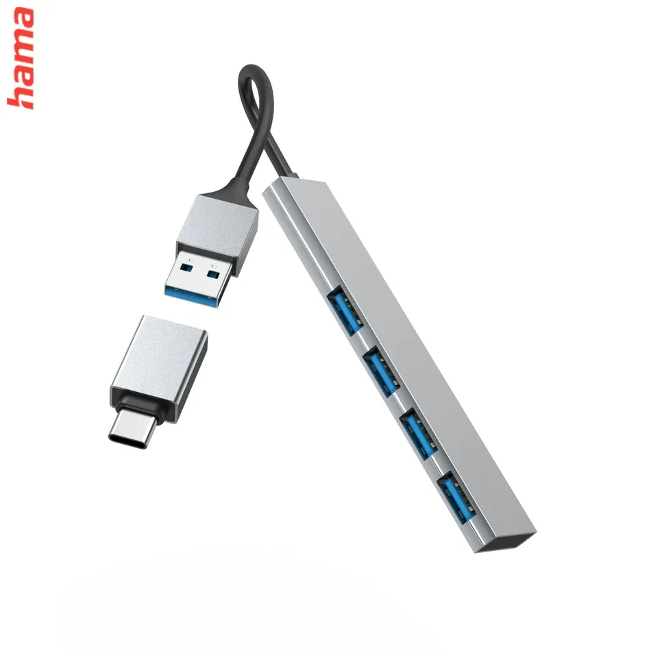 Hama USB hub, 4 porty, USB 3.2, 5 Gb/s, Ultra Slim, USB-C adaptér