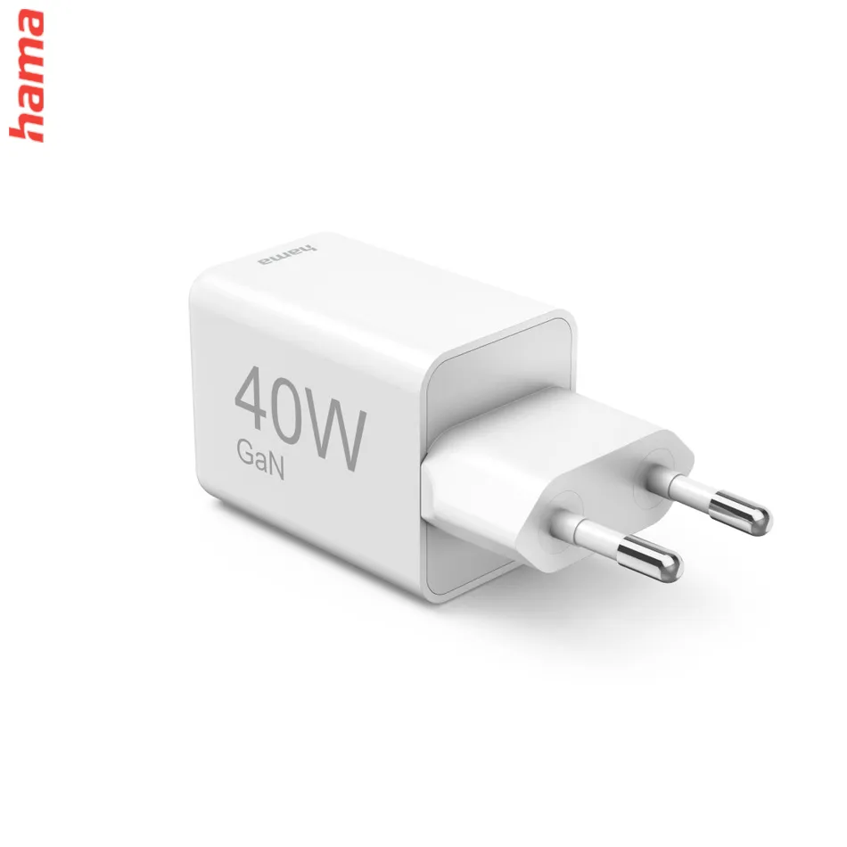Rýchlonabíjačka Hama , GaN, 2x USB-C, Super Mini nabíjačka, PD, 40 W, biela