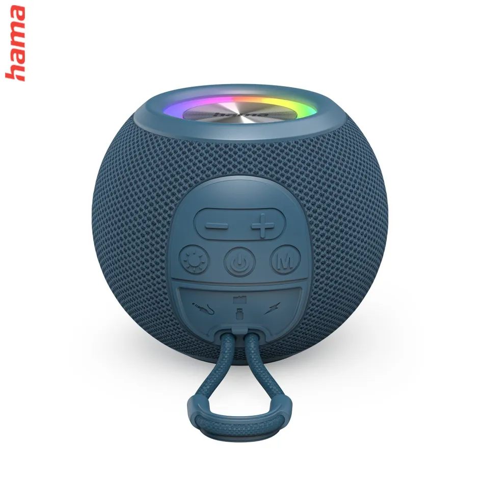 Hama Ball, Bluetooth reproduktor, 5 W, LED podsvietenie, AUX-in, USB-A, microSD slot, modrý
