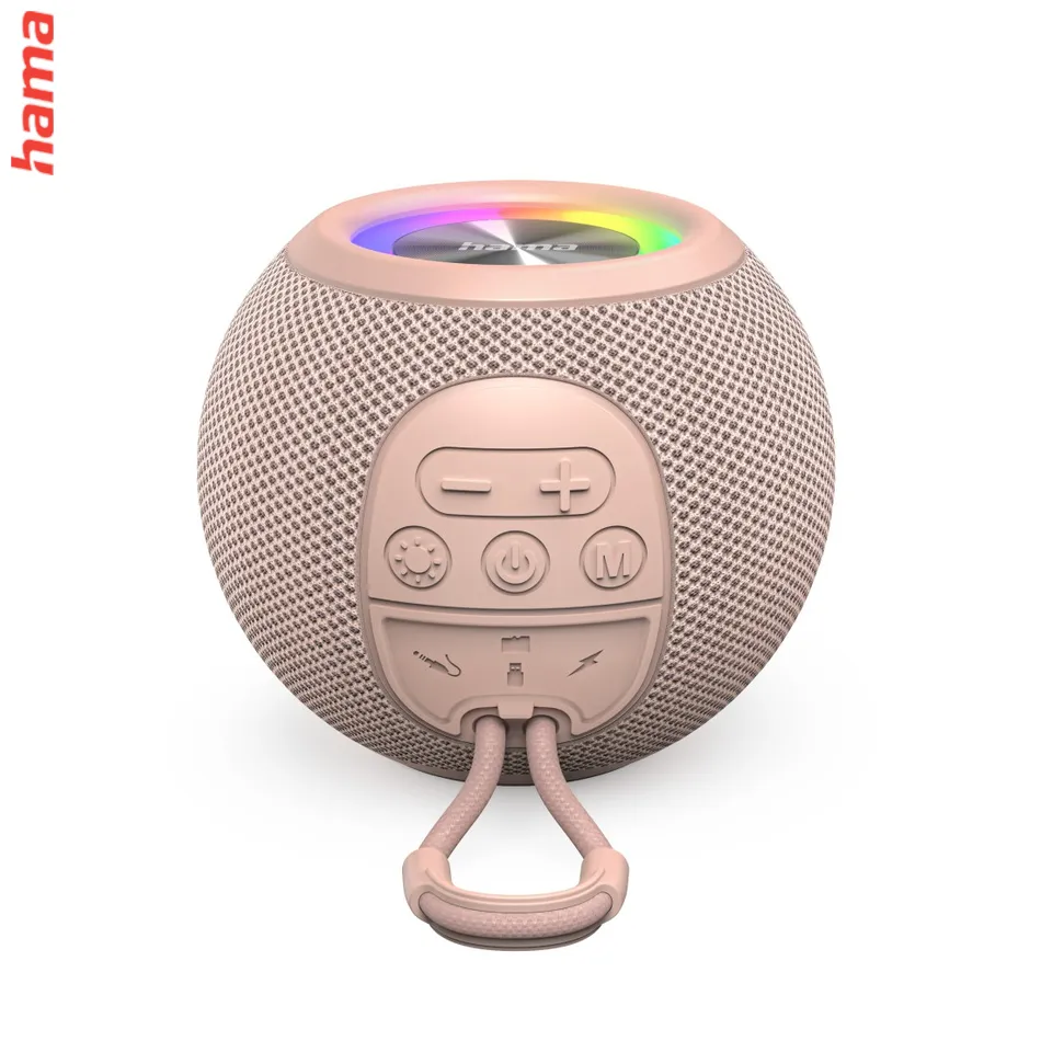 Hama Ball, Bluetooth reproduktor, 5 W, LED podsvietenie, AUX-in, USB-A, microSD slot, ružový