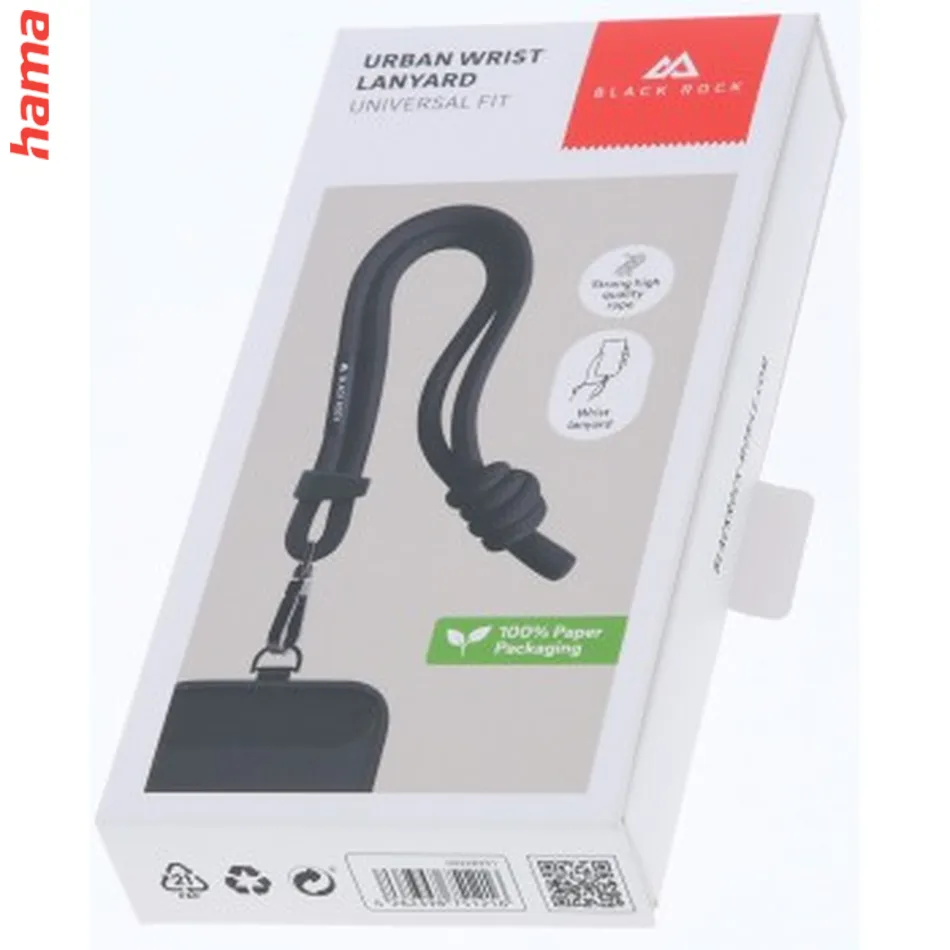 Black Rock Universal Wrist Band Lanyard, šnúrka/ pútko na mobil, s karabínkou, 25 cm, čierna