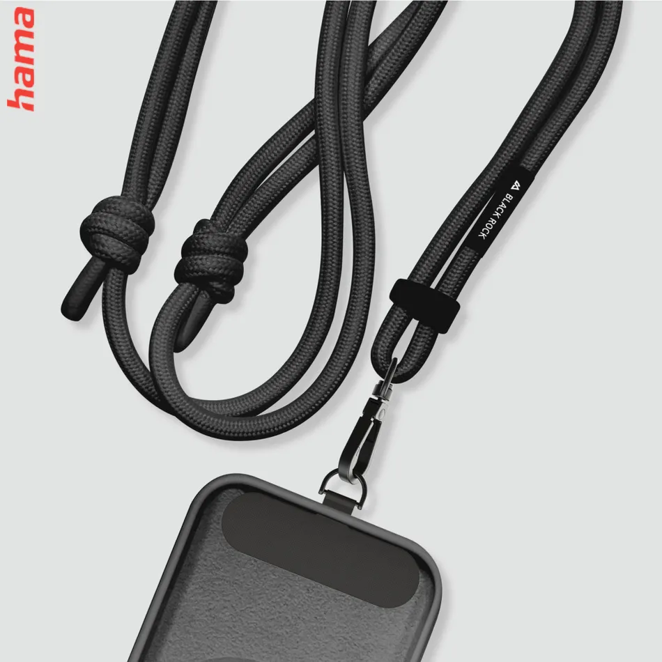 Black Rock Universal Lanyard, šnúrka na mobil, s karabínkou, 30-60 cm, čierna