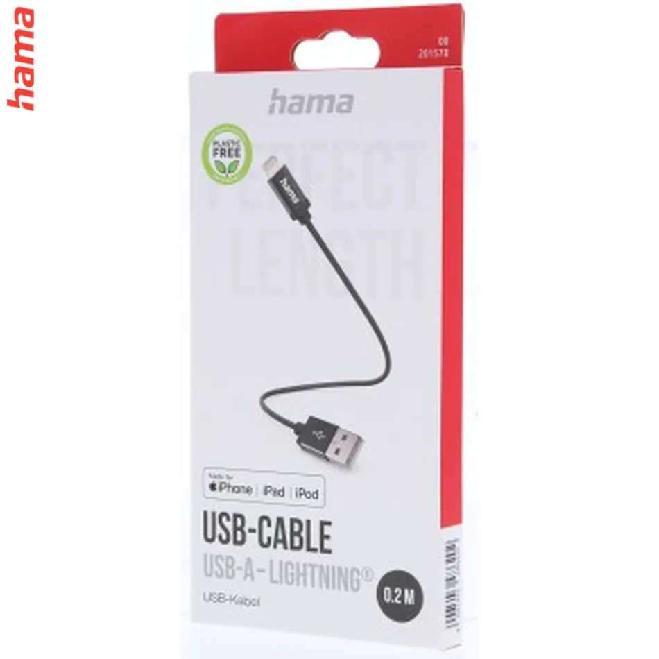Hama MFi USB kábel pre Apple, USB-A Lightning, 0,2 m, opletený, čierny