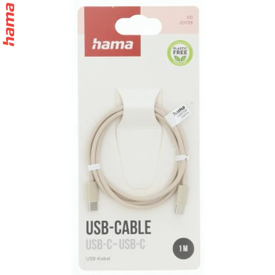 Hama USB-C 2.0 kábel Fabric, 1 m, opletený, béžový