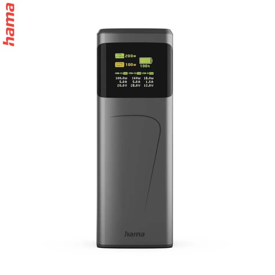 Hama High Power 200 W, powerbanka, 24000 mAh, 2x USB-C, 1x USB-A, PD, QC, displej