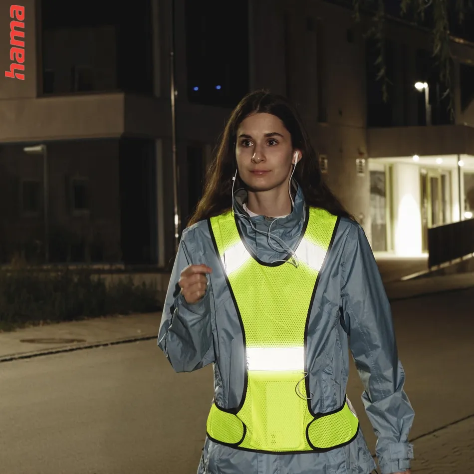 Hama reflexná vesta pre bežcov/chodcov/cyklistov, vrecko na zips, nastaviteľná veľkosť, neónovo žltá