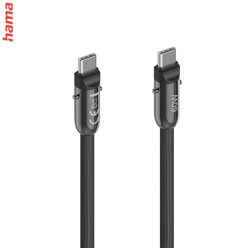 Hama USB-C kábel a šnúrka na mobil 2v1, dĺžka 1,2 m, farba čierna