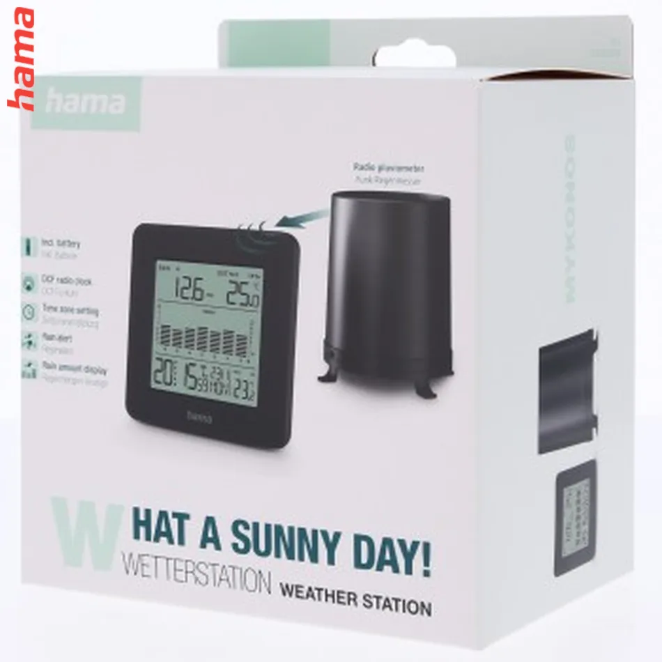 Hama Mykonos, meteostanica, bezdrôtový zrážkomer/vonkajší senzor, batérie, čierna
