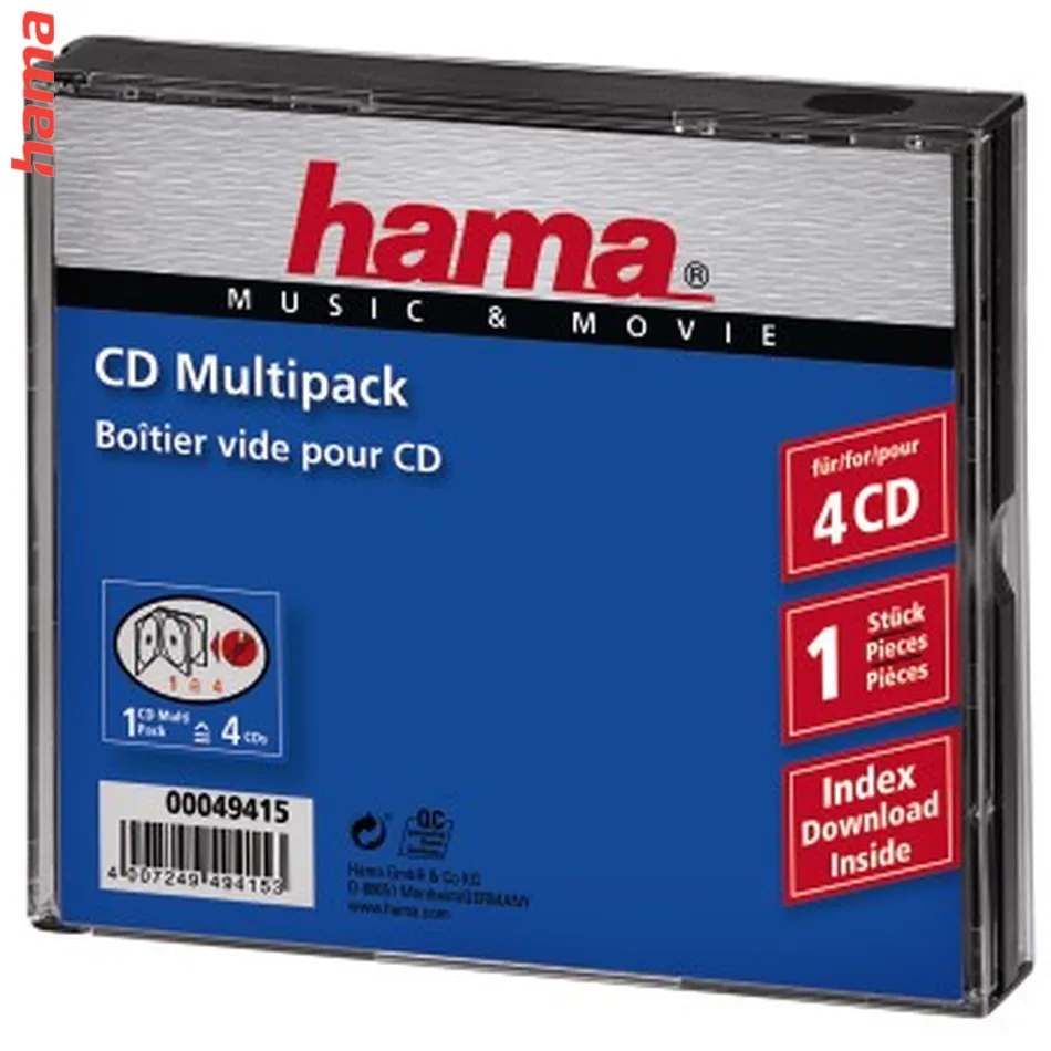 Hama CD Multi-Pack, obal na 4 CD/DVD, priehľadný/čierny