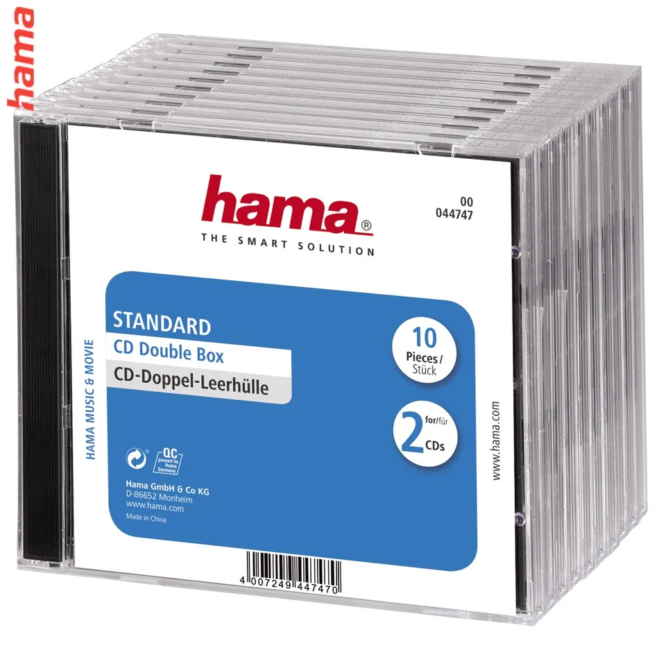 Hama CD Double box, štandardný obal na 2 CD/DVD, priehľadný/čierny, balenie 5 ks (cena za balenie)