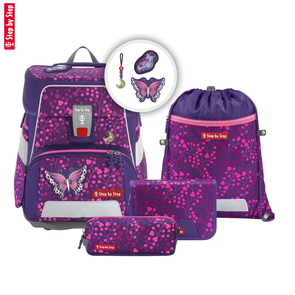 Školská taška Step by Step SPACE SHINE, Butterfly Night Ina - 5-dielny set, AGR certifikát