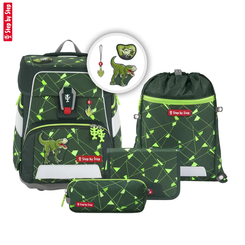 Školská taška Step by Step SPACE SHINE, Dino Night Tyro - 5-dielny set, AGR certifikát