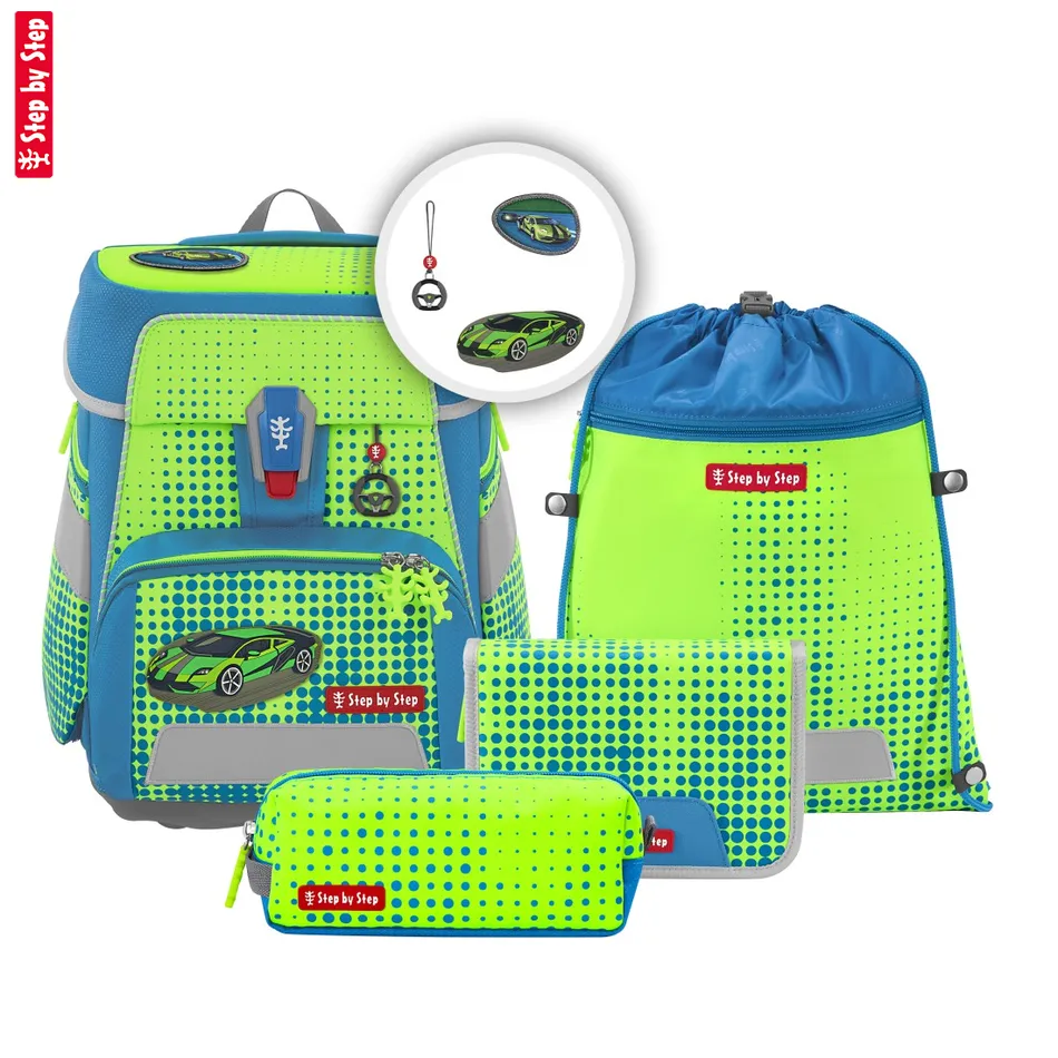 Školská taška Step by Step SPACE NEON, Race Car Chuck - 5-dielny set, AGR certifikát