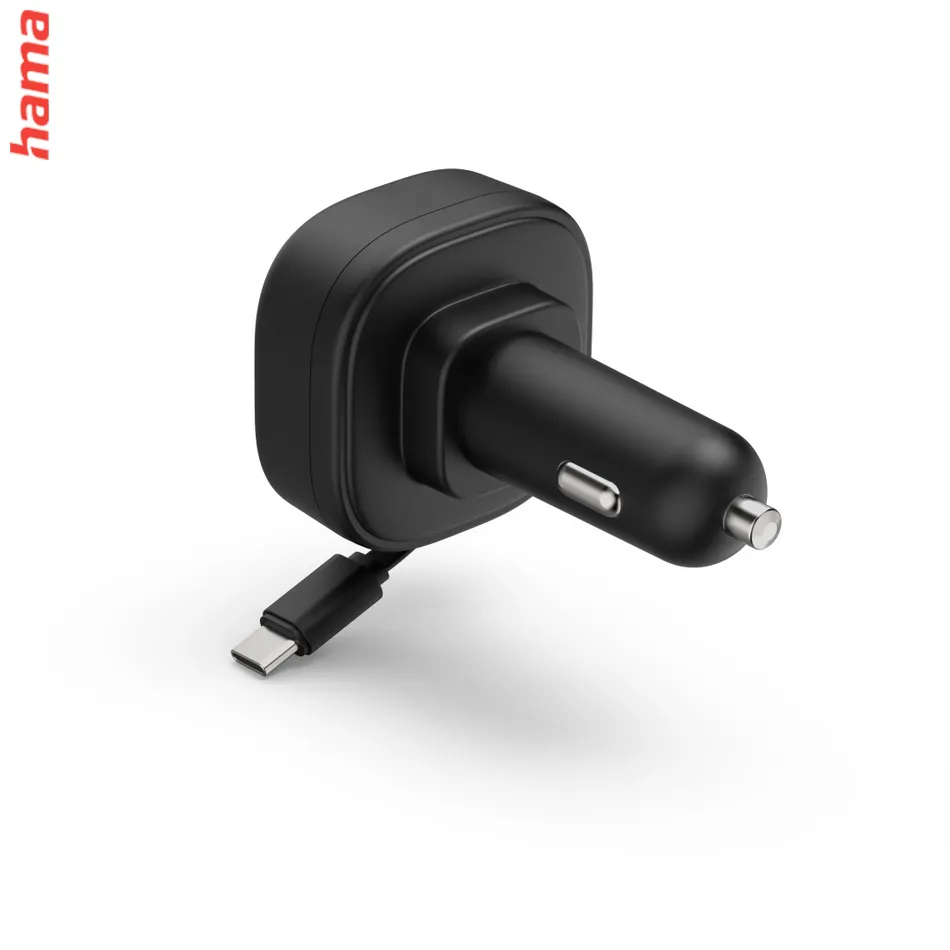 Hama rýchla USB nabíjačka do vozidla, 2x USB-C, PD 30 W, navíjací kábel
