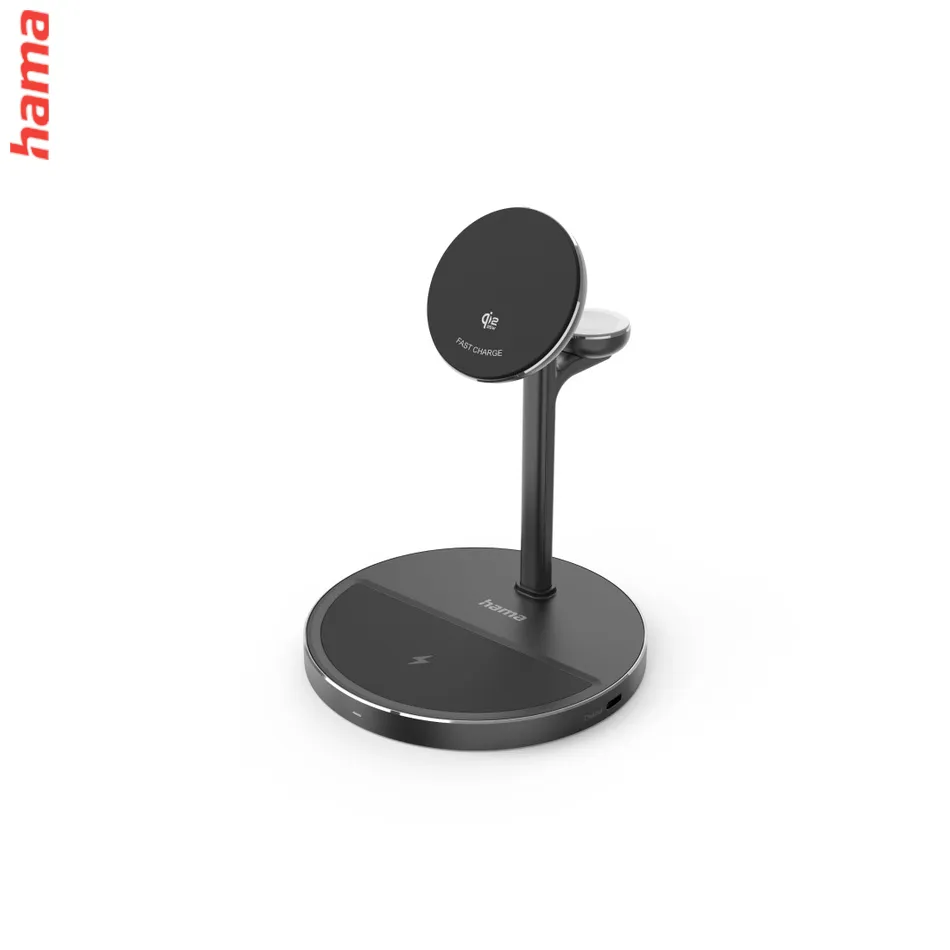 Hama bezdrôtová nabíjačka s držiakom 3v1, Qi2 15 W, USB-C adaptér 45 W