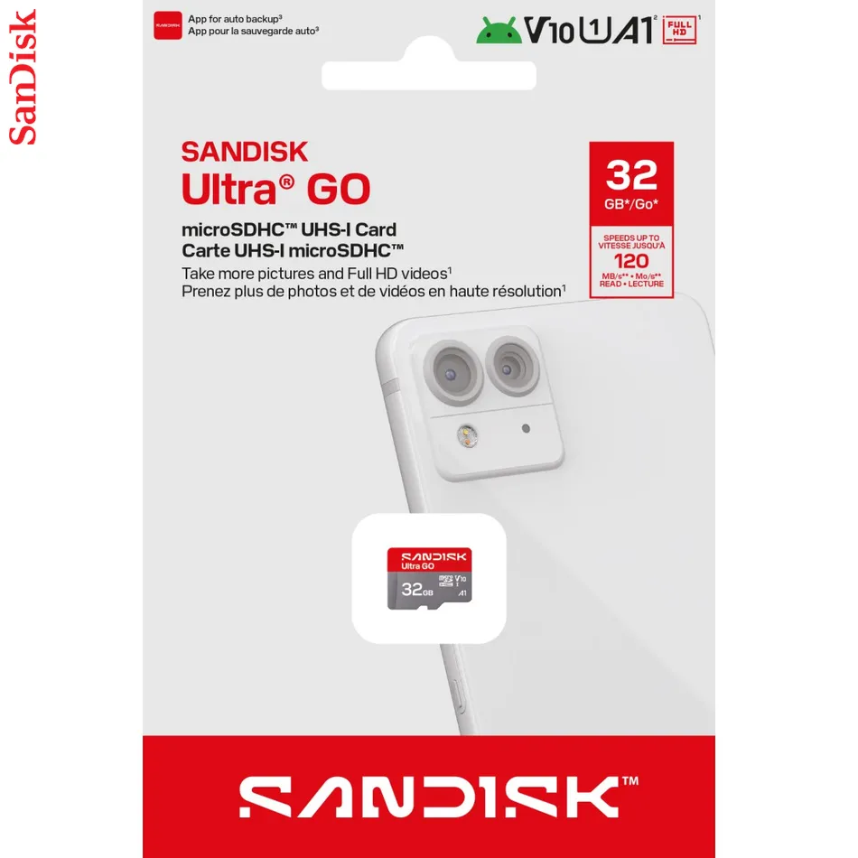 SanDisk microSDHC Ultra GO 32GB (UHS-I, V10, U1, C10, A1, R120 MB/s, Full Video HD)