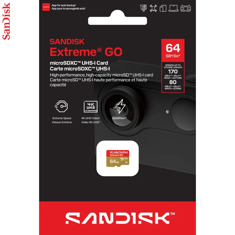 SanDisk microSDXC Extreme GO 64GB (UHS-I, R170MB/s / W80MB/s, 5K)