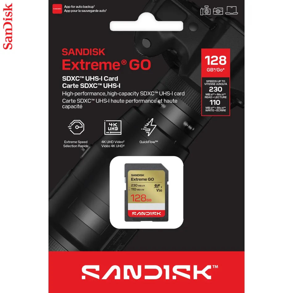 SanDisk SDXC Extreme GO 128GB (UHS-1, R 230MB/s / W110MB/s, 4K)